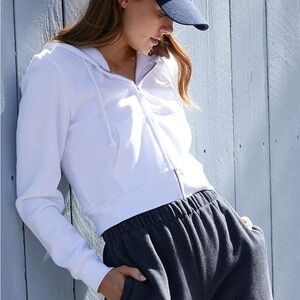 John Galt Brandy Melville Cropped White Zip Up 100% Cotton